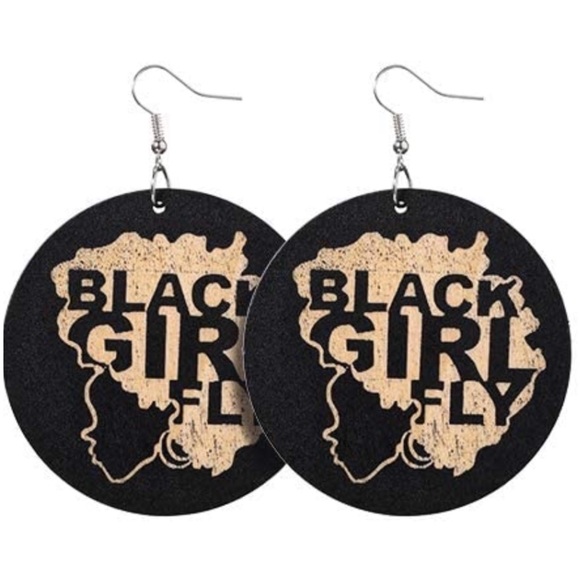 Jewelry - BLACK GIRL FLY Round Painted Wood Drop Earrings
